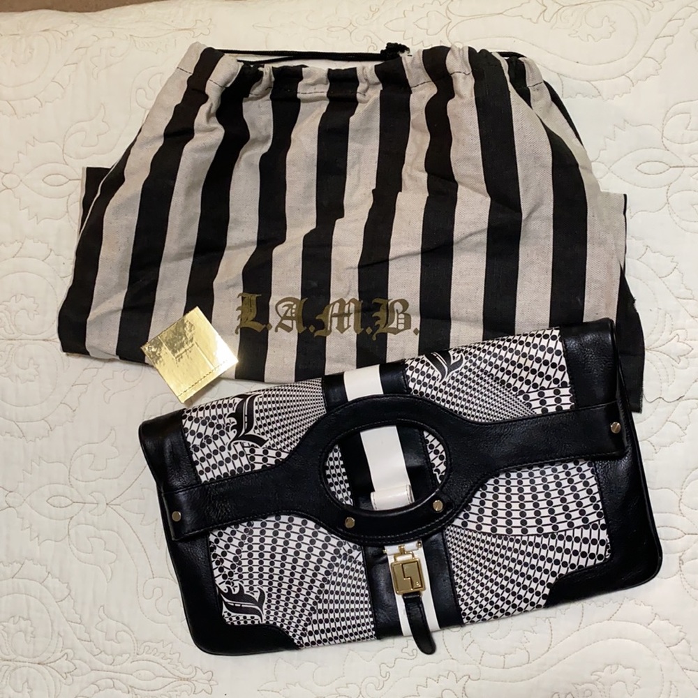 L.A.M.B. Carlisle Purse Black White Gold EUC w tag
